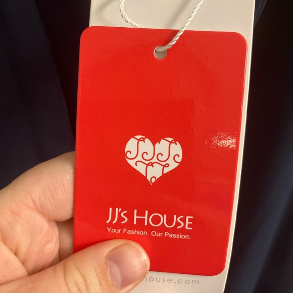 Elegant Navy Blue Evening Gown- JJ House, Size 8, Square Neck, Slit, NWT - Picture 11 of 16